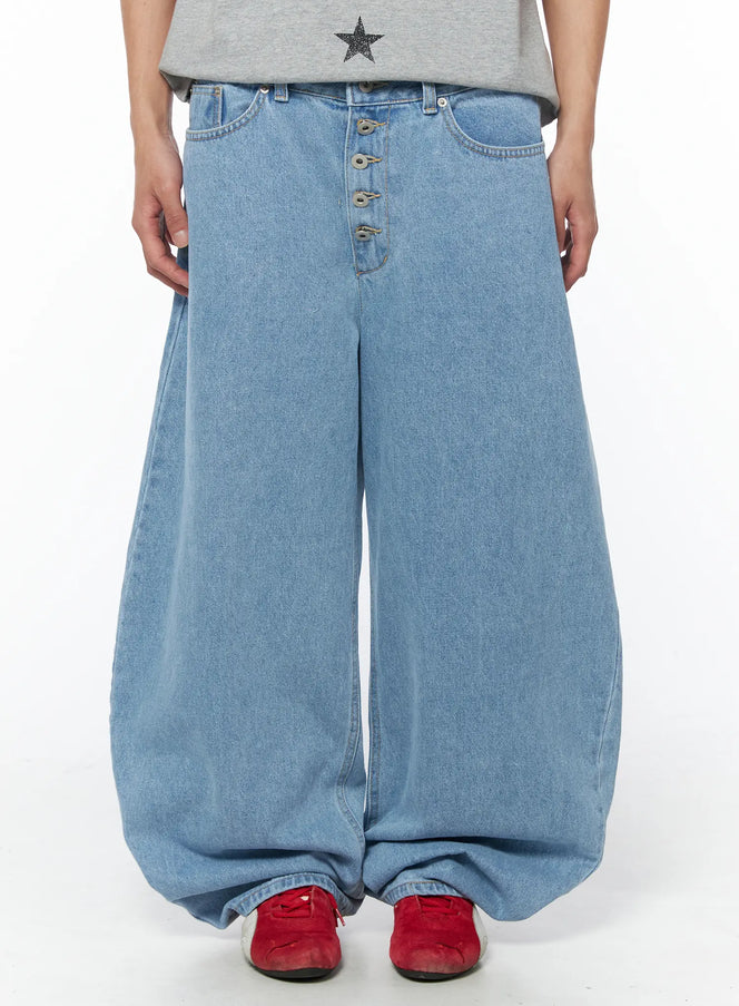 mens-button-fly-baggy-barrel-jeans-iu510 / Light blue