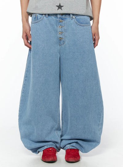 mens-button-fly-baggy-barrel-jeans-iu510 / Light blue