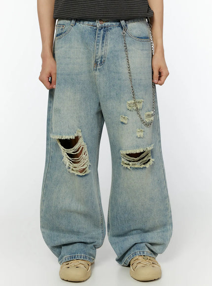 mens-vintage-distressed-wide-leg-jeans-iu515 / Light blue