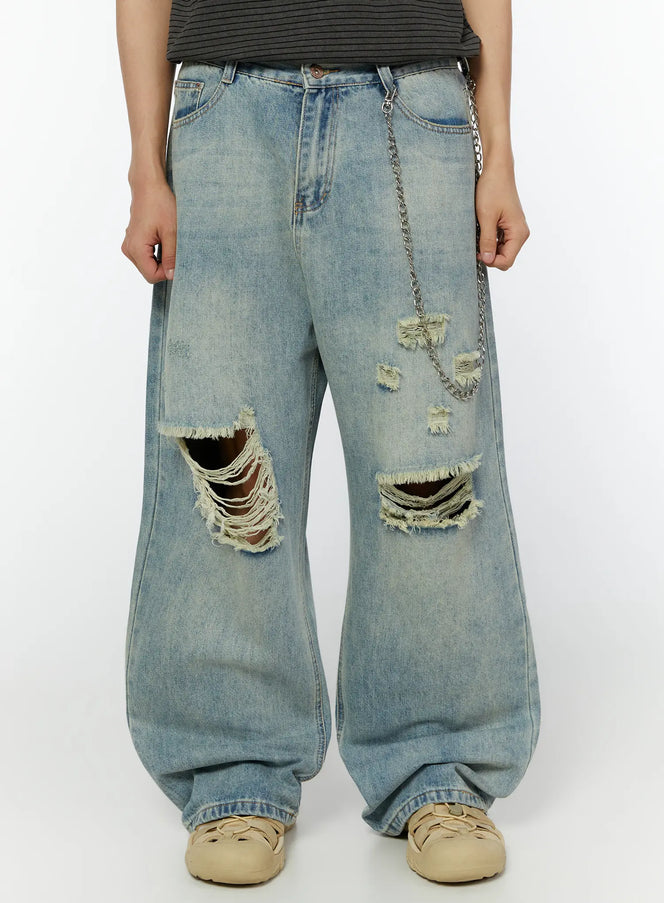 mens-vintage-distressed-wide-leg-jeans-iu515 / Light blue