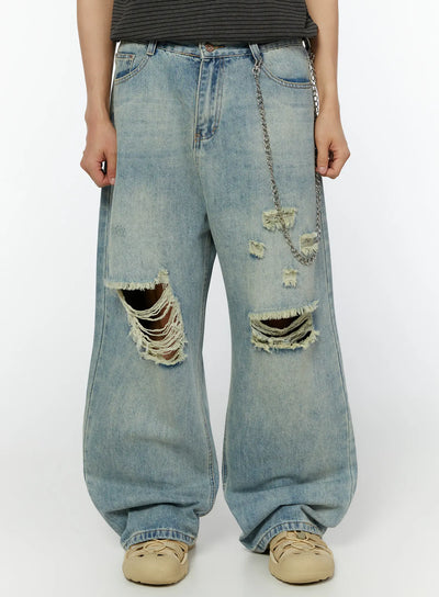 mens-vintage-distressed-wide-leg-jeans-iu515 / Light blue