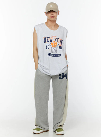 mens-oversized-graphic-sleeveless-top-iu518 / Light gray