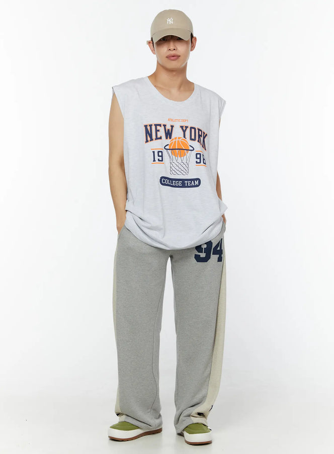 mens-oversized-graphic-sleeveless-top-iu518 / Light gray