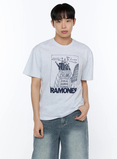 mens-vintage-band-style-t-shirt-ia517 / Light gray