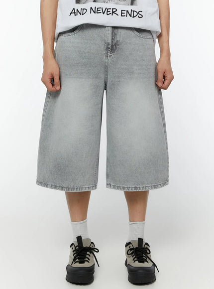 mens-washed-denim-bermuda-shorts-iu516 / Light gray