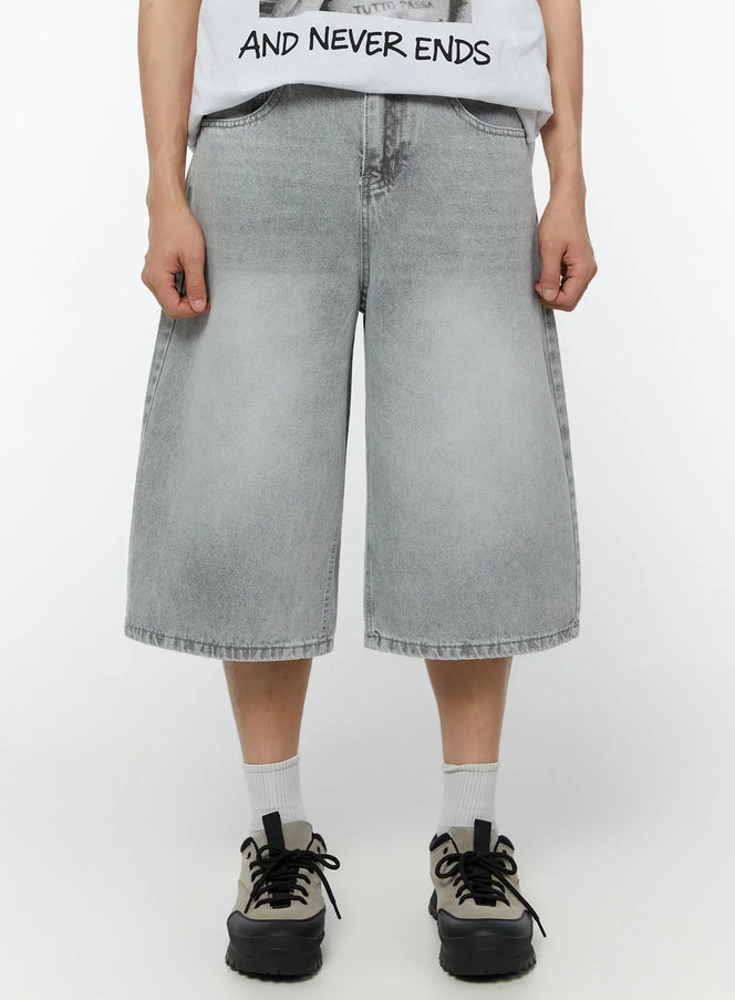 mens-washed-denim-bermuda-shorts-iu516 / Light gray
