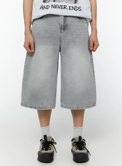 mens-washed-denim-bermuda-shorts-iu516 / Light gray