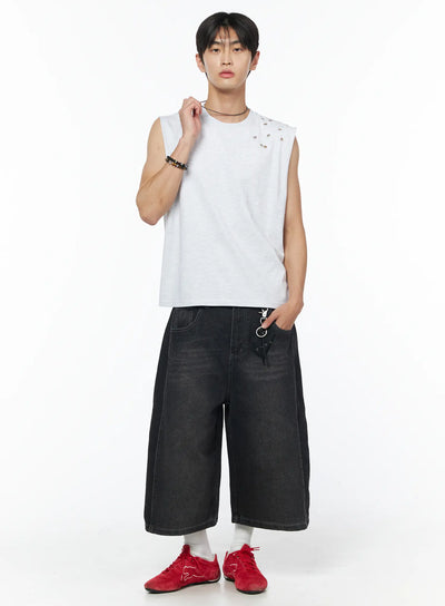 mens-eyelet-semi-crop-tank-iu510 / Light gray