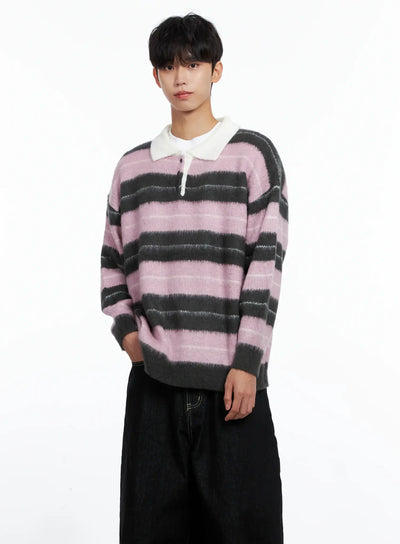 mens-striped-knit-sweater-light-pink-is519 / Light pink
