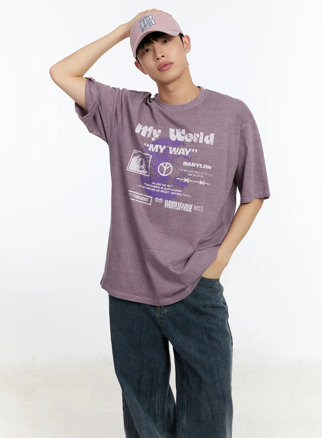 mens-graphic-lettering-t-shirt-ia508 / Light purple