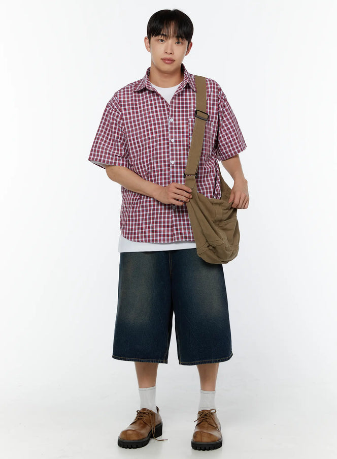 mens-plaid-short-sleeve-shirt-iu516 / Red