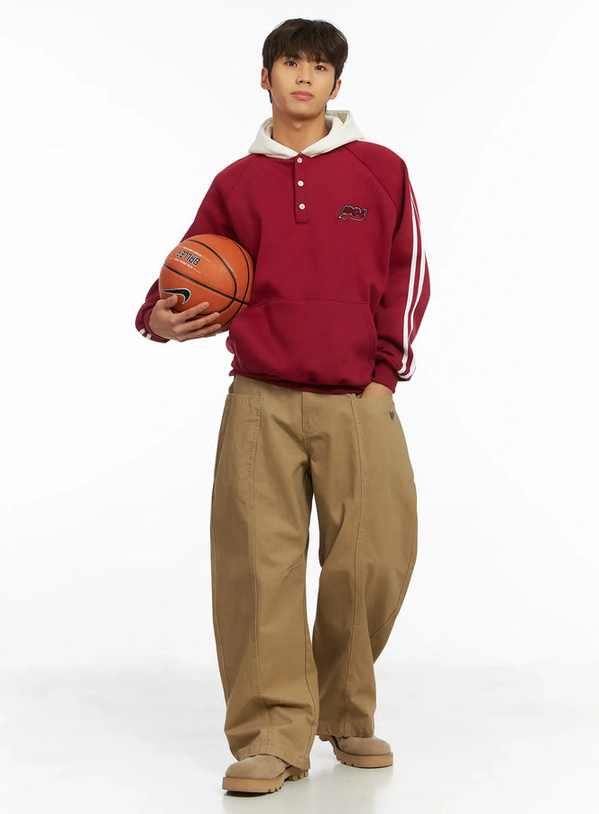 mens-retro-track-fleece-hoodie-ij514 / Red