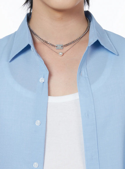 layered-chain-pearl-necklace / Silver