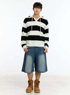 mens-striped-knit-hoodie-im503 / White