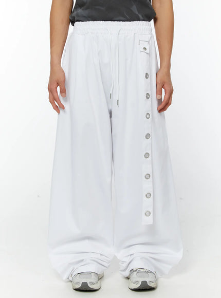 mens-eyelet-detail-wide-leg-pants-white-iy513 / White