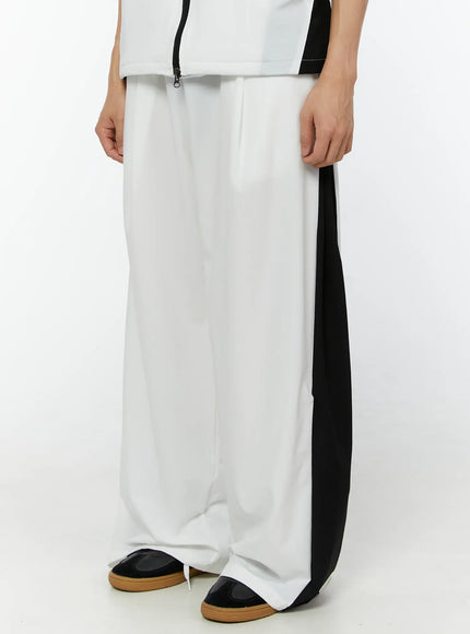 mens-pin-tuck-side-striped-wide-pants-white-iu518 / White