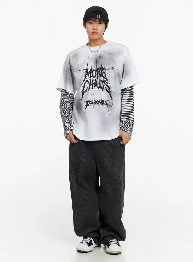 mens-white-vintage-graphic-layered-long-sleeve-tee-ij527 / White