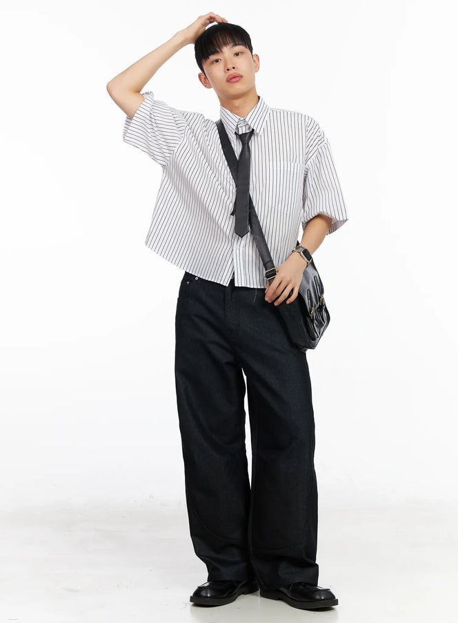 mens-striped-cropped-shirt-ia502 / White