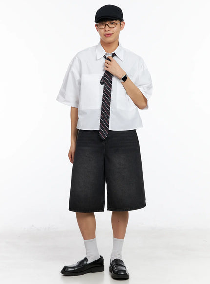 mens-oversized-pocket-crop-shirt-ia501 / White