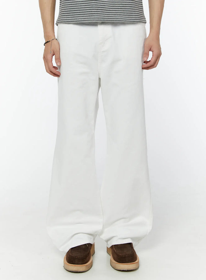 mens-semi-wide-pants-white-iu504 / White