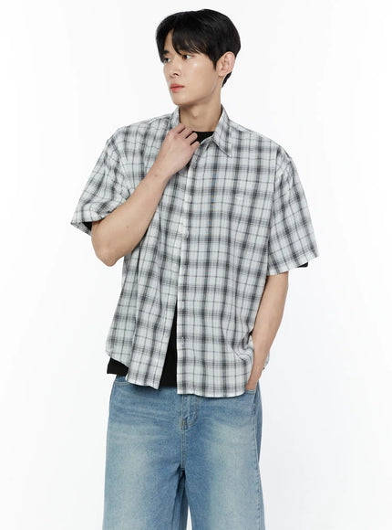 mens-plaid-short-sleeve-shirt-ia527 / White