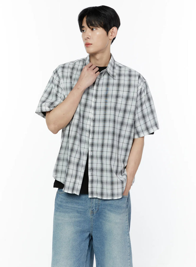 mens-plaid-short-sleeve-shirt-ia527 / White