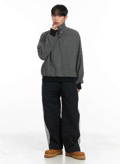 striped-high-neck-fleece-tee-id515 / White