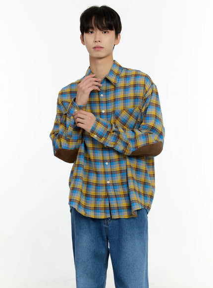 mens-checkered-elbow-patch-shirt-in503 / Yellow