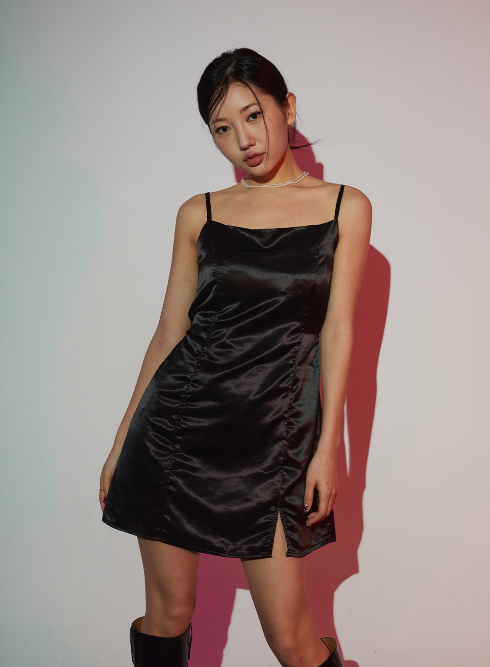 Satin Slit Sleeveless Mini Dress ID30