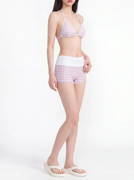 Gingham Foldover Short Bikini Set IY514