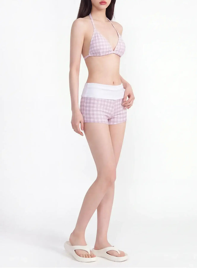 Gingham Foldover Short Bikini Set IY514