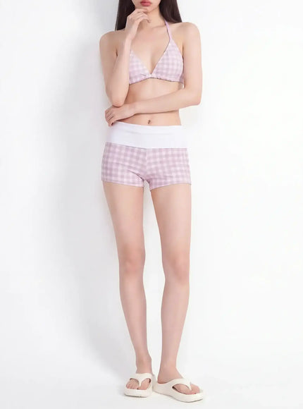 Gingham Foldover Short Bikini Set IY514