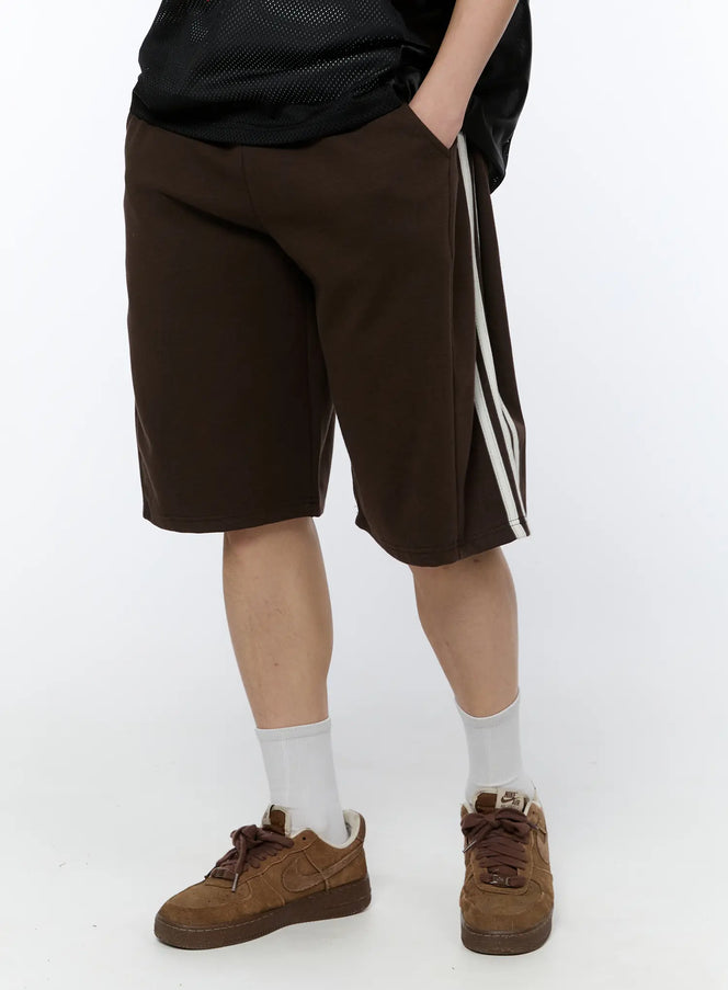 mens-black-stripe-track-shorts-dark-brown-ia517