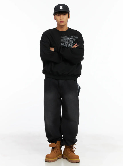 mens-straight-semi-wide-fleece-jeans-black-ij514