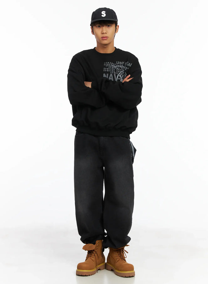 mens-straight-semi-wide-fleece-jeans-black-ij514