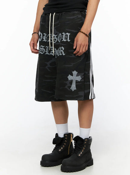 Men's Camo Graphic Drawstring Shorts IL520