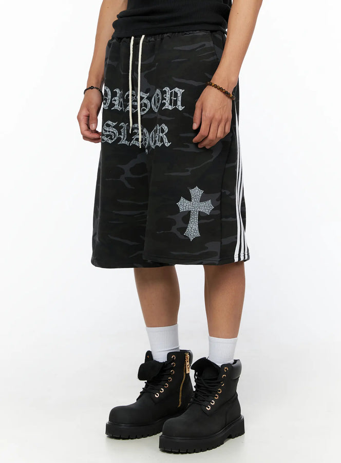Men's Camo Graphic Drawstring Shorts IL520