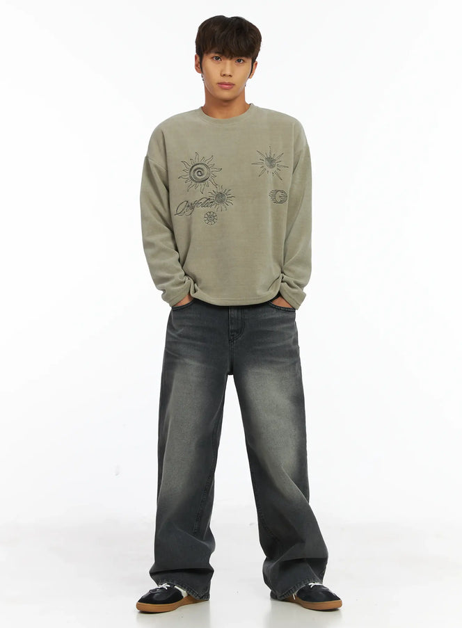 mens-graphic-fleece-long-sleeve-top-ij514 / Beige