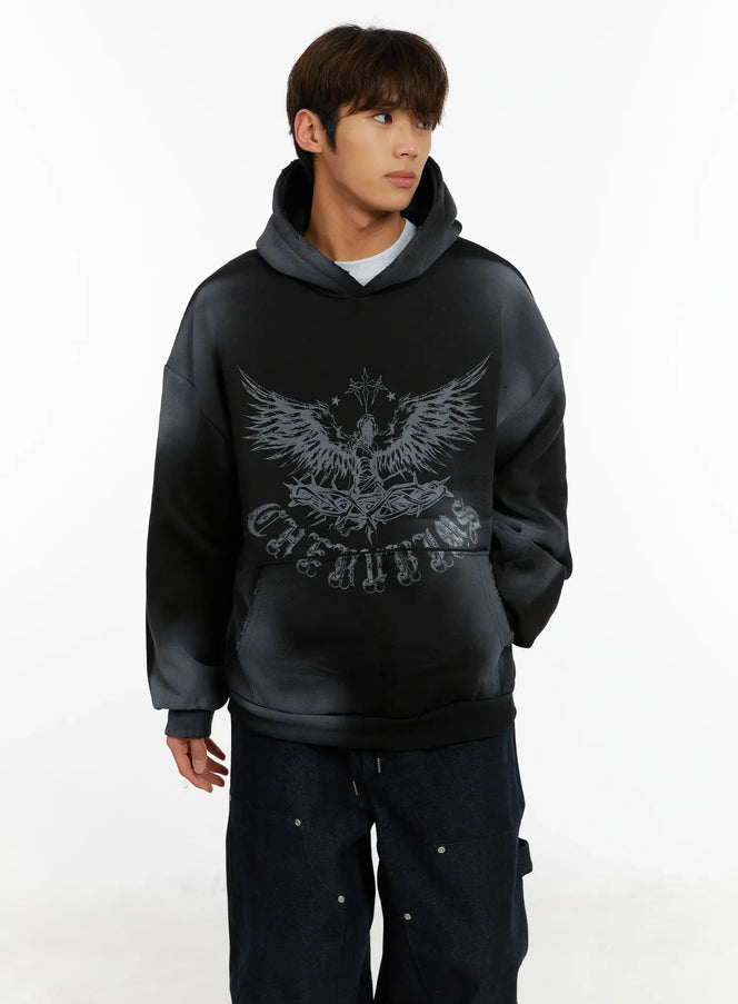 mens-graphic-washed-fleece-hoodie-id523 / Black