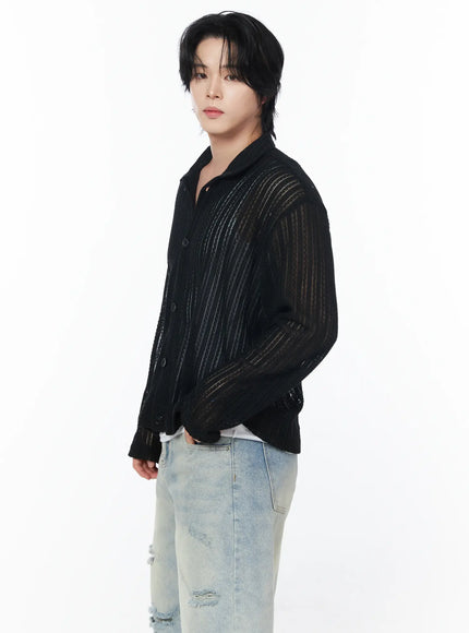 mens-sheer-cardigan-jacket-iy519 / Black