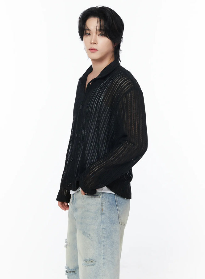 mens-sheer-cardigan-jacket-iy519 / Black