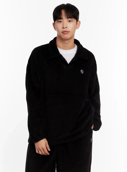 mens-fleece-collar-top-io528 / Black