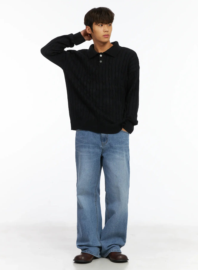 mens-cable-knit-collar-sweater-ij514 / Black