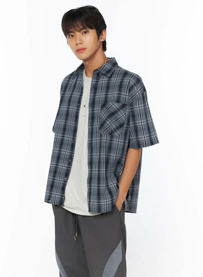 mens-classic-check-short-sleeve-shirt-iy529 / Black