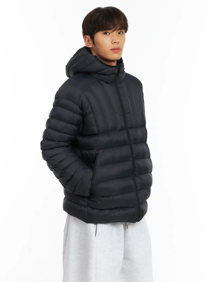 mens-lightweight-hooded-puffer-jacket-id511 / Black