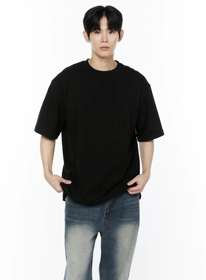 mens-side-slit-t-shirt-black-iy505 / Black
