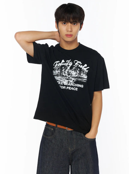 mens-peaceful-field-graphic-t-shirt-iy529 / Black
