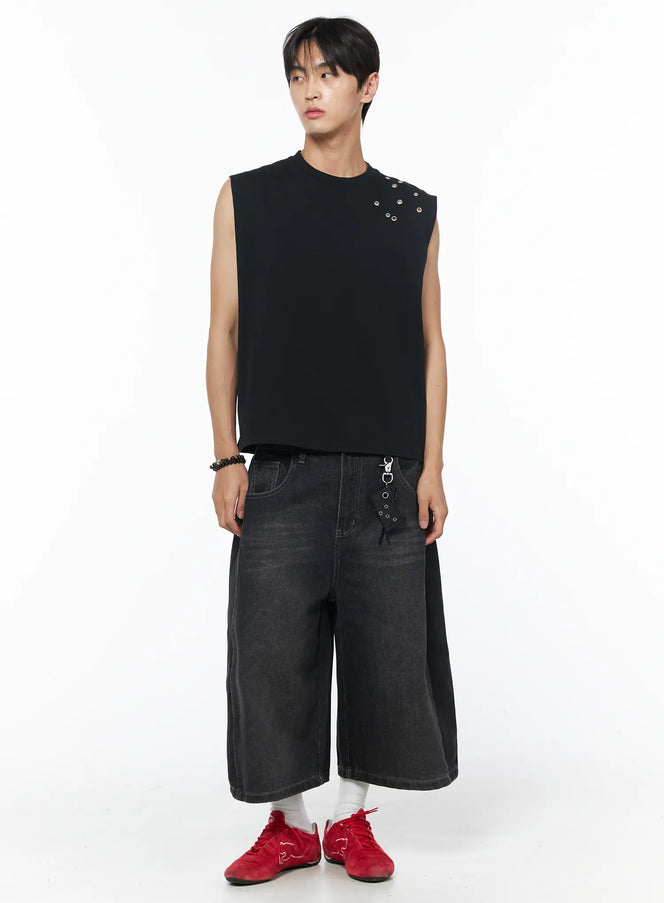 mens-eyelet-semi-crop-tank-iu510 / Black