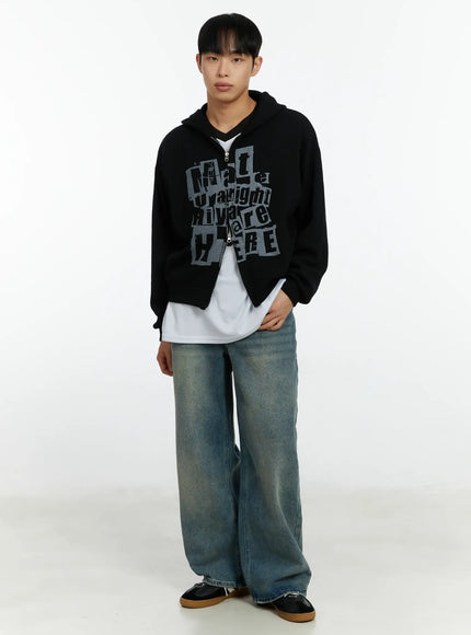mens-knit-two-way-hoodie-zip-up-if510 / Black