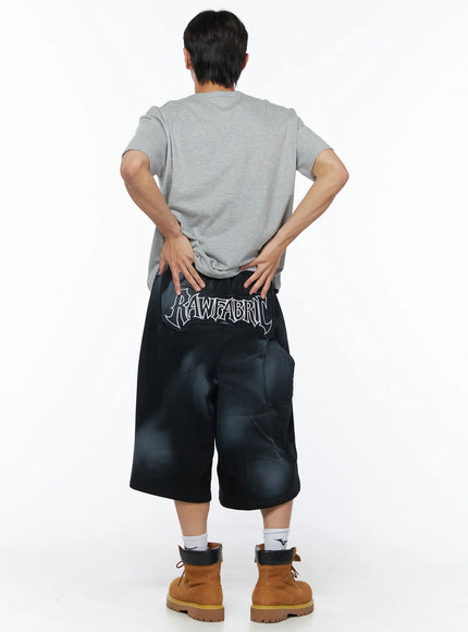 mens-graphic-wash-bermuda-sweat-shorts-iu510 / Black